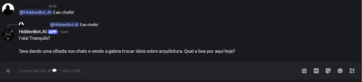 Exemplo de conversa com o Hidden Bot.AI