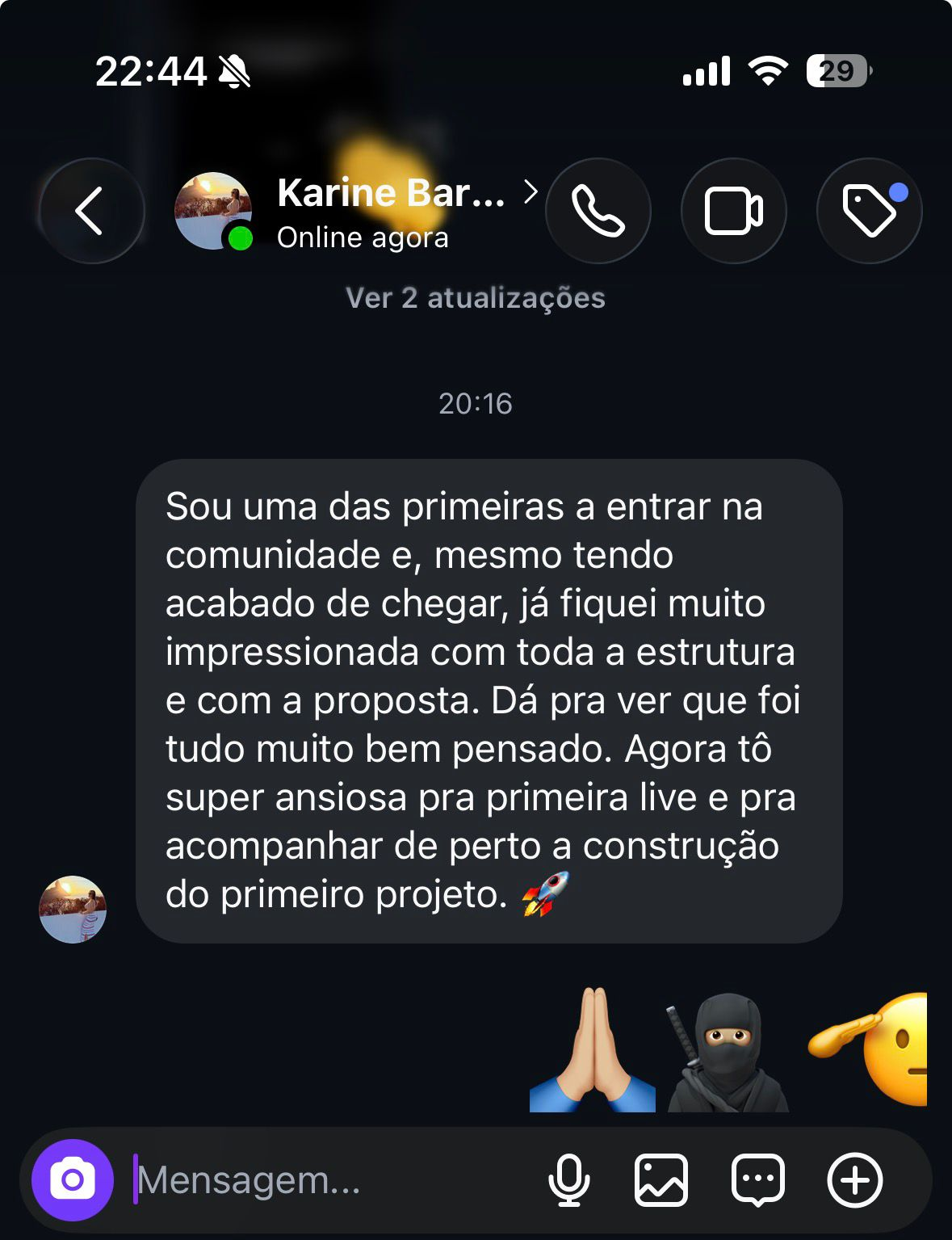 Depoimento de membro da Hidden Community.AI