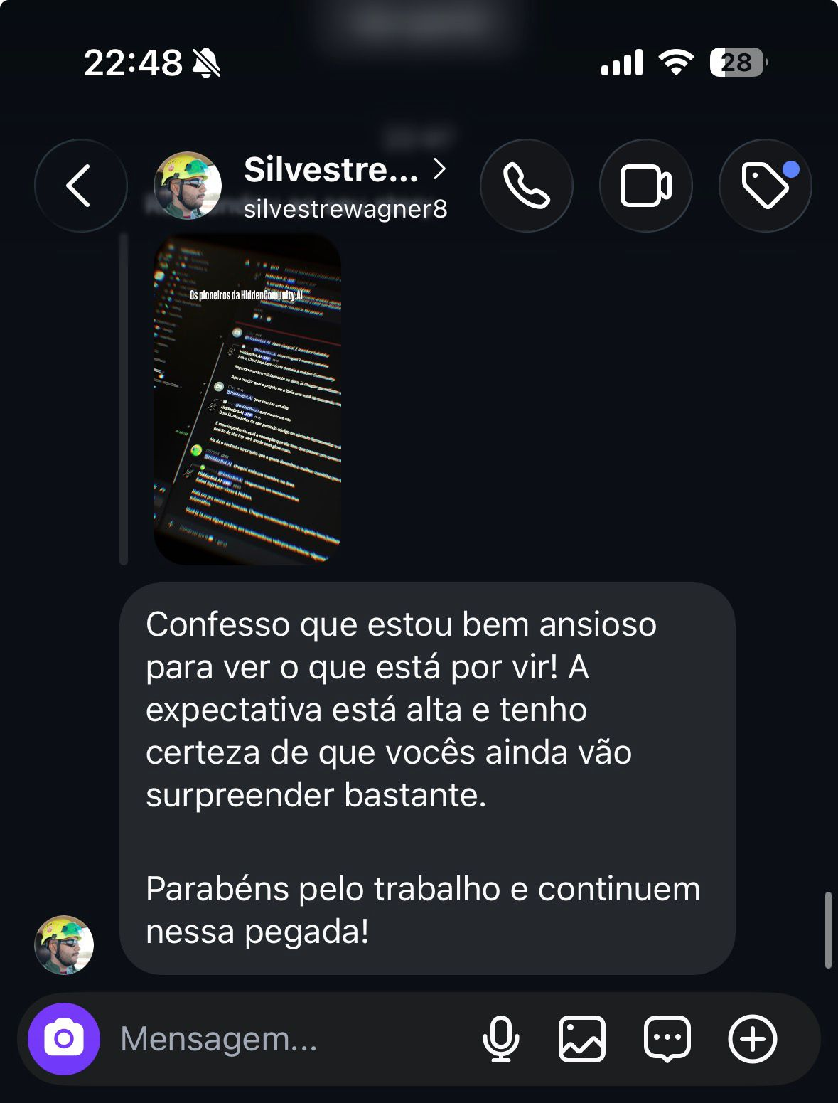 Depoimento de membro da Hidden Community.AI